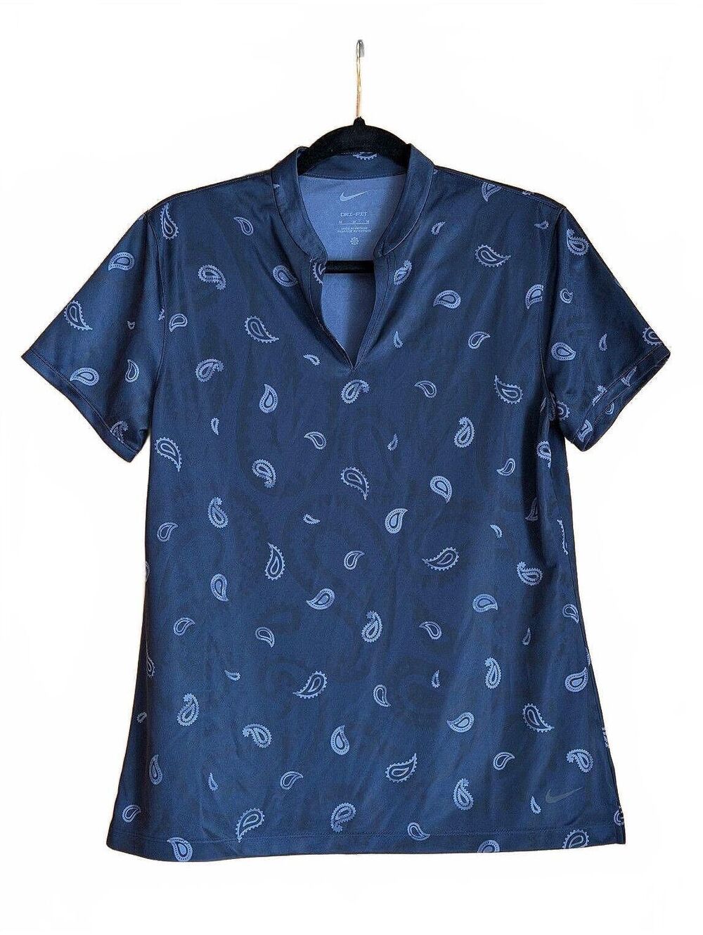 Nike Women's Golf Dri-FIT Shirt Navy Blue Paisley Print Size M